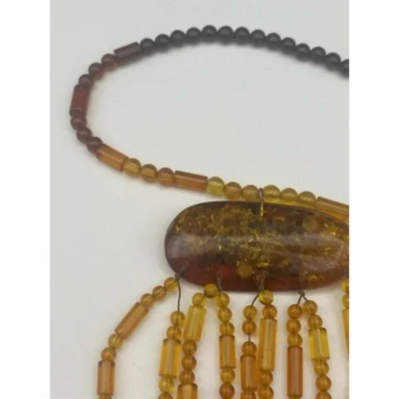 Statement Necklace Baltic Amber Honey to Cognac Beads Boho 16" + 7" Drop  LOOK - Picture 7 of 11